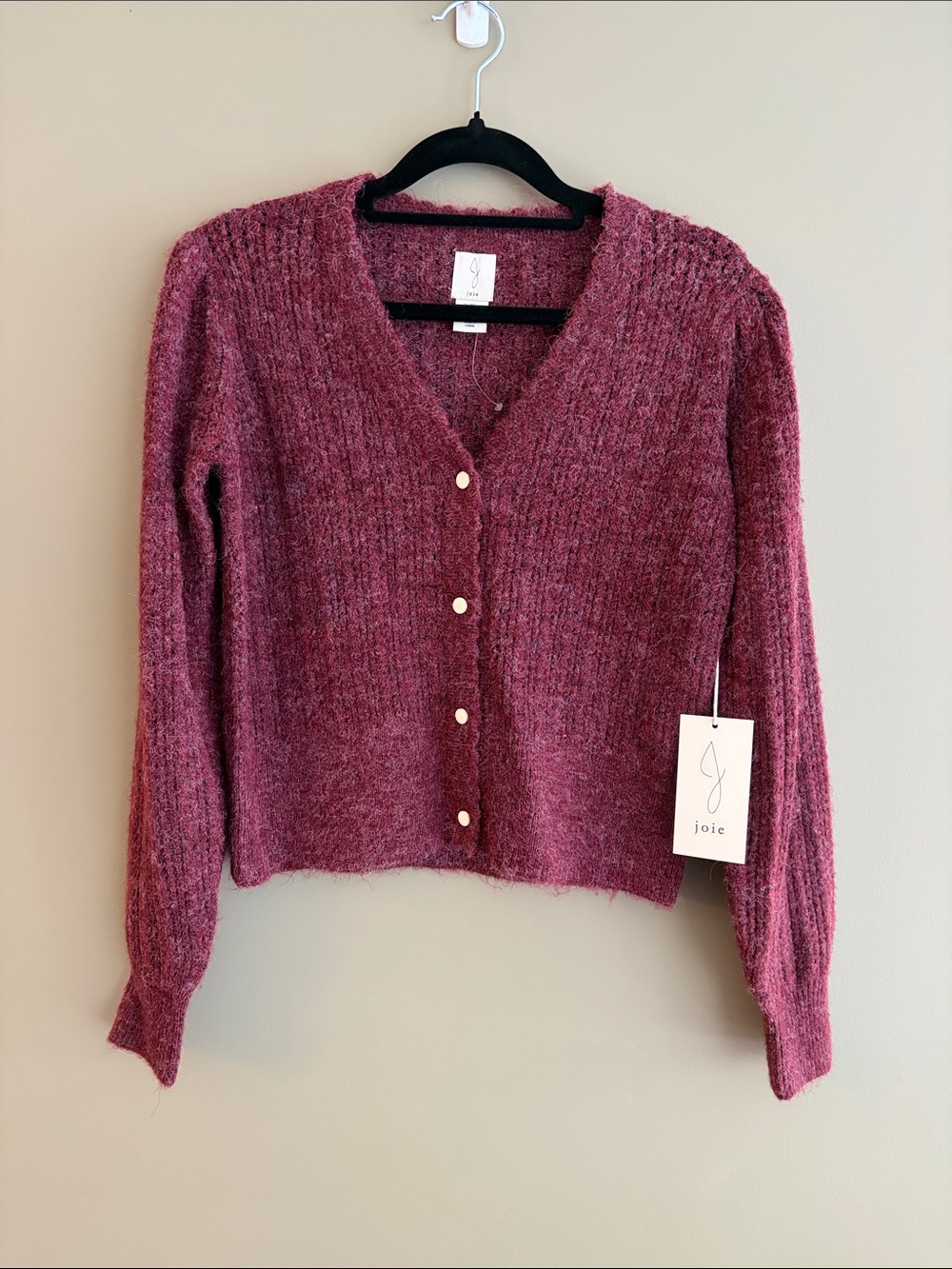 Joie Raspberry Button-Front V-Neck Ribbed Cardigan size XS - Picture 2 of 12